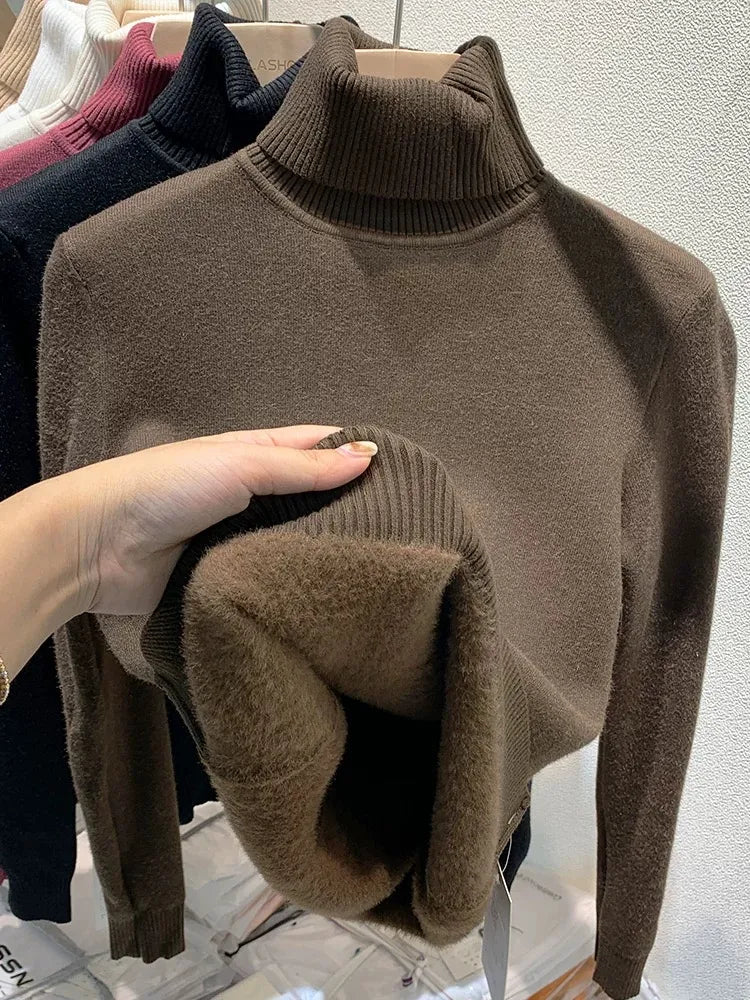 Turtleneck Thermal Basic Velvet Lined Sweater