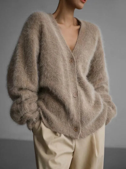 Fluffy V Neckline Oversized Winter Cardigan