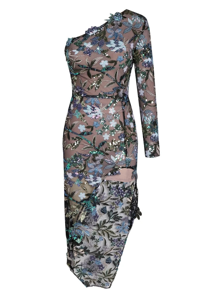 Strapless Sequin Floral Long Dress – Ankle-Length Gown
