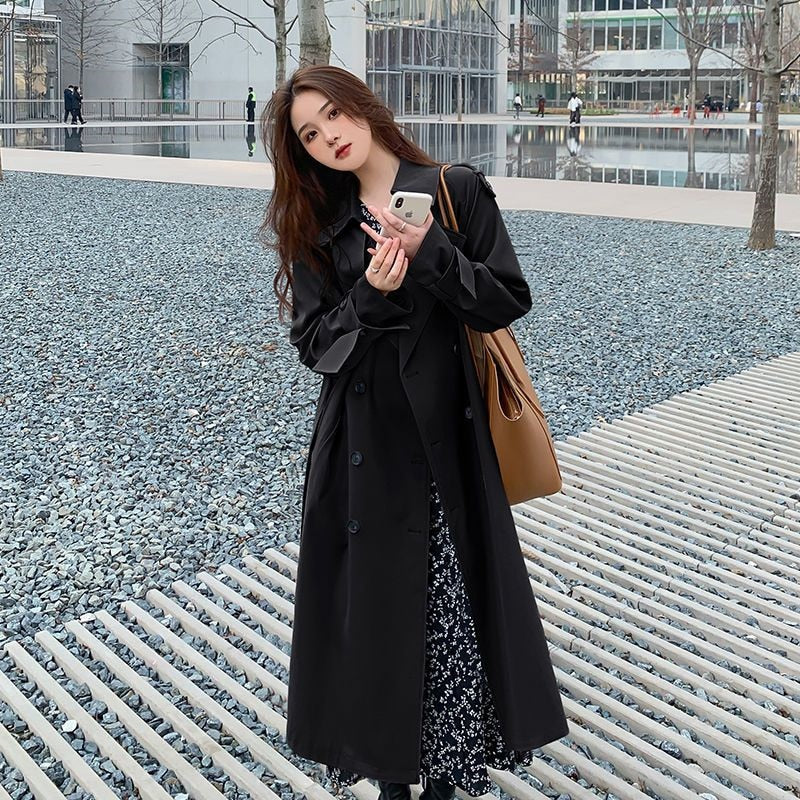 Korean Style Double Breasted Trench Coat With Belt