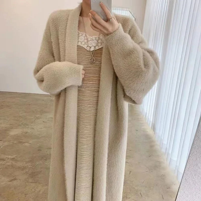 Long Fluffy Knitted Cardigan