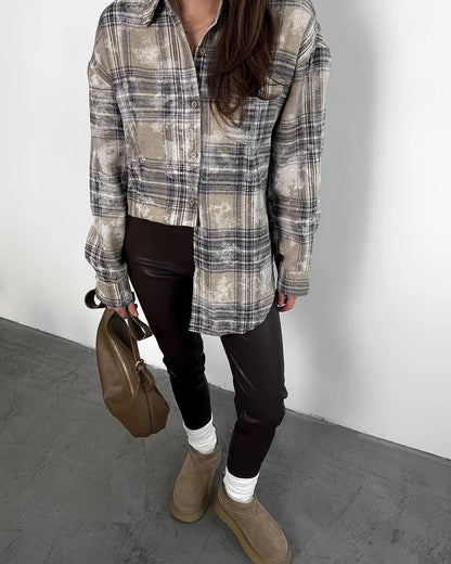 Oversize Plaid Long Sleeve Shirt