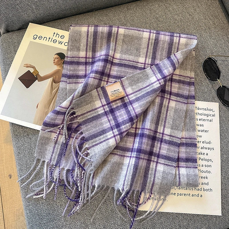 100% Wool Plaid Scarf - Christmas Gift for Men and Women