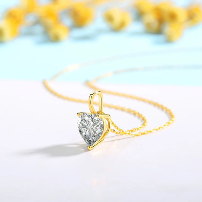 14K Gold Heart Cut Moissanite Pendant Necklace - Valentine's Gift For Her