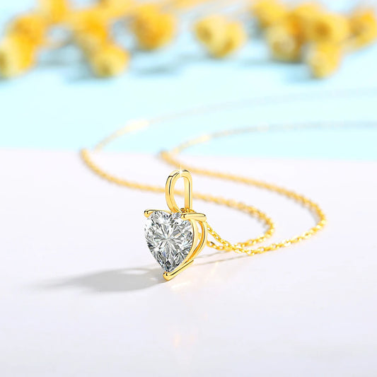 14K Gold Heart Cut Moissanite Pendant Necklace - Valentine's Gift For Her