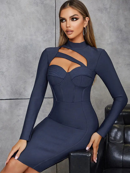 Long Sleeves Corset Chest Cut-Out Short Bandage Dress