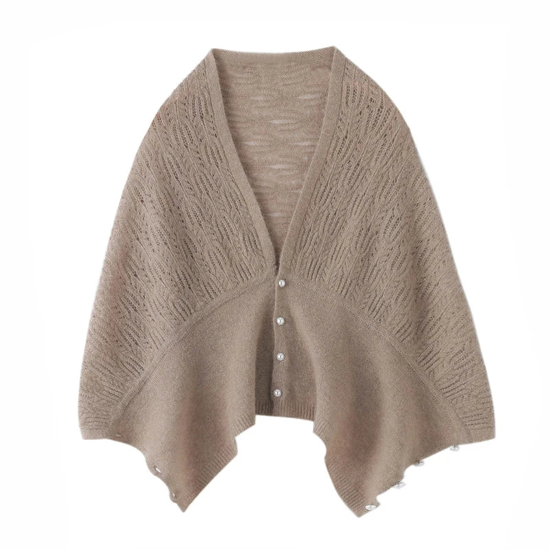 100% Pure Cashmere Knitted Shawl Cape