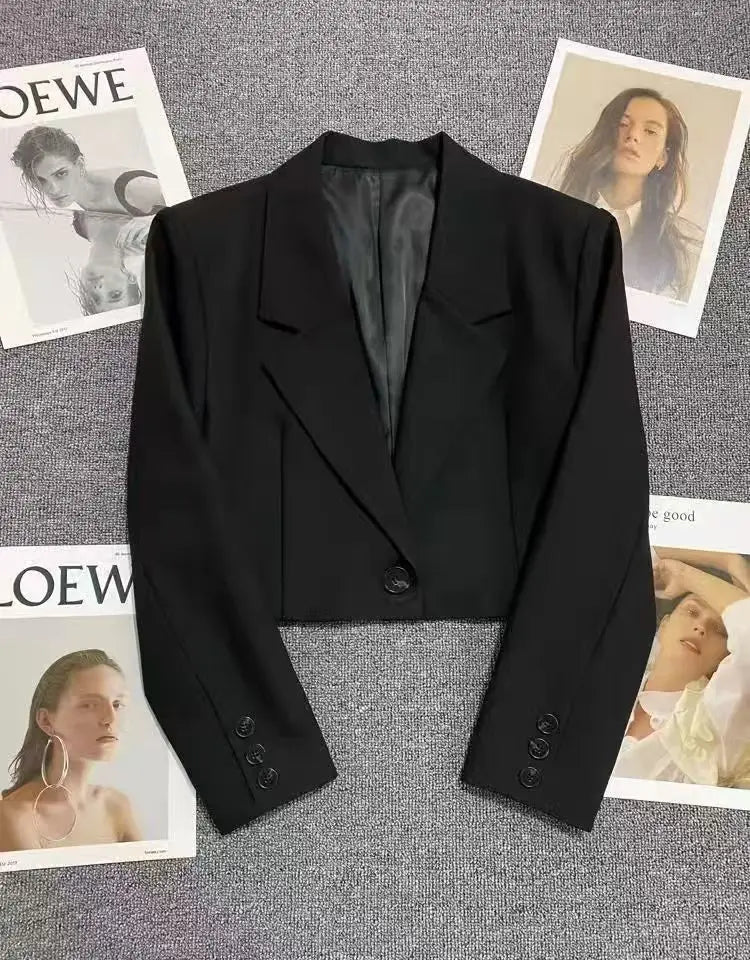 Cropped Single Button Blazer For Women