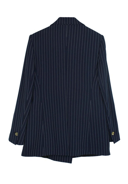 Navy Blue Striped Loose Cut Blazer and Shorts Suit