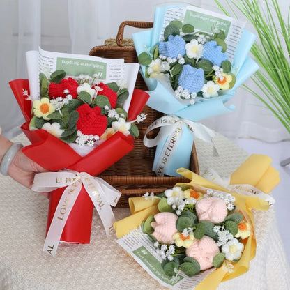 Handmade Crochet Knitted Flowers Bouquet - Valentine's Day Gift For Her