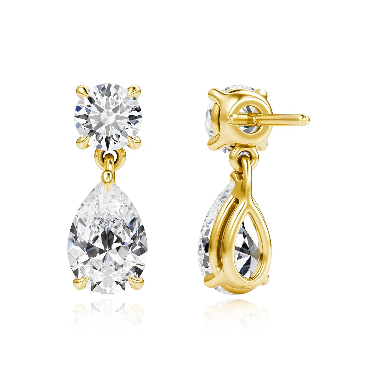 18K Gold Plated Two-Stone Moissanite Earrings Round & Pear Cut