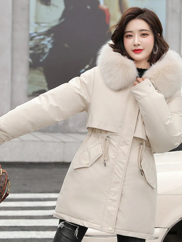 Long Hooded Fur Collar Double Breast Coat