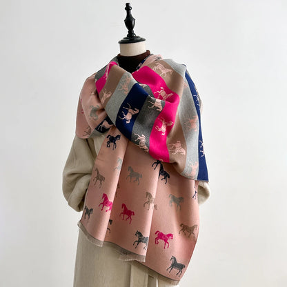 Horse Print Winter Scarf Cashmere Feel Pashmina