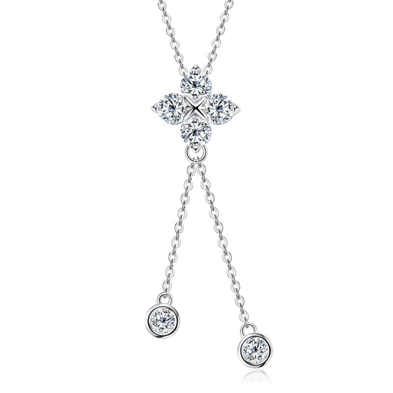 Four Leaf Clover Moissanite Tassel Necklace