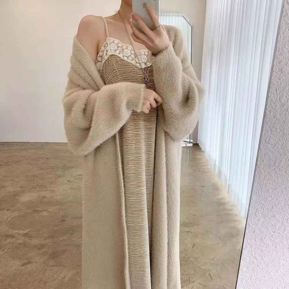 Long Fluffy Knitted Cardigan