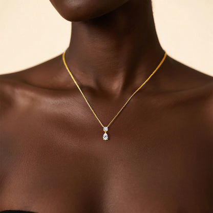 18K Gold Plated Two-Stone Moissanite Necklace – Round & Pear Cut D Color VVS1