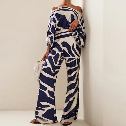 Off-Shoulder Top With Wide Leg Pants 2 Piece Set