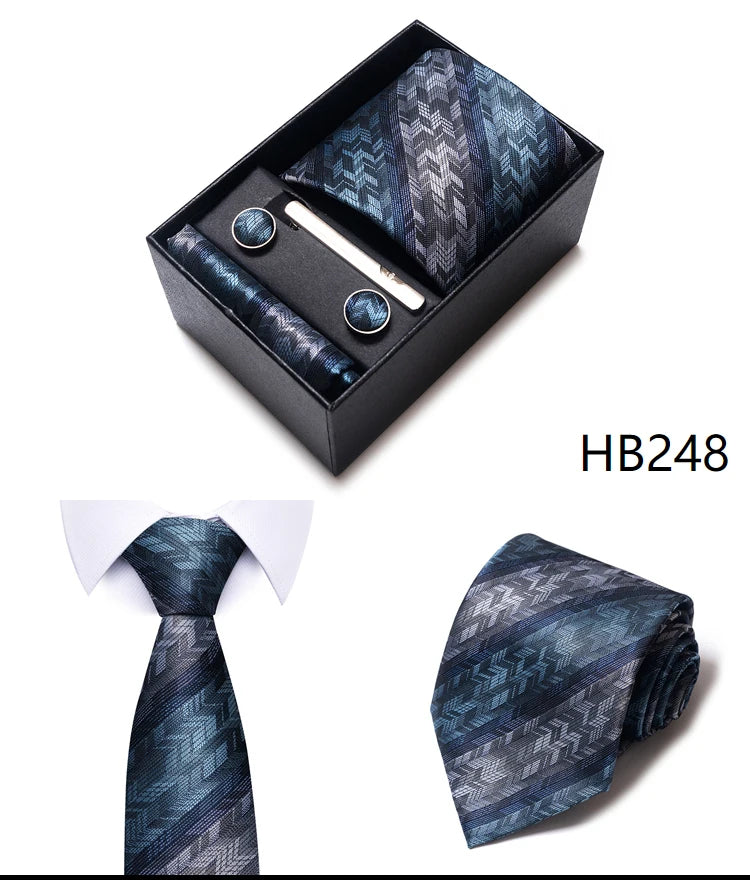 5 Pcs Business Tie Set Handkerchief, Cufflinks, Tie and Clip