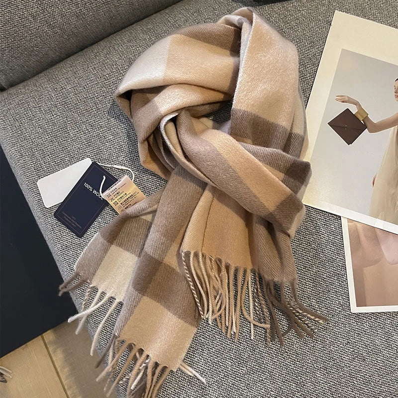 100% Wool Plaid Scarf - Christmas Gift for Men and Women