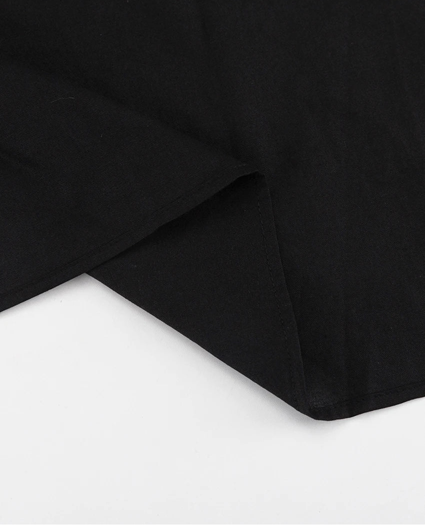 A-Line Cotton Black Cutout Maxi Dress With Pockets