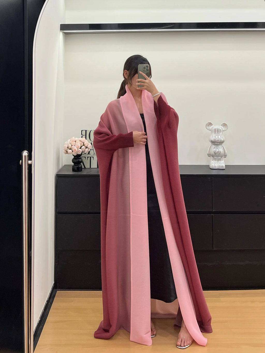 Crinkled Open Front Radiant Abaya – Bat Sleeve Throw-On Cardigan