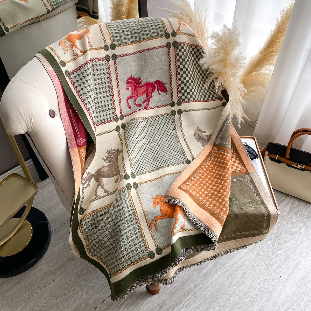 Double-Sided Horses Print Scarf