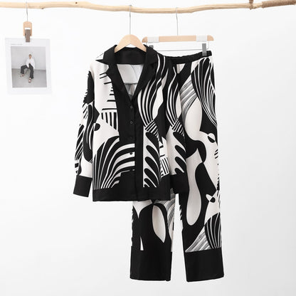 Black and White Long Sleeve Shirt and Wide Leg Trousers Set