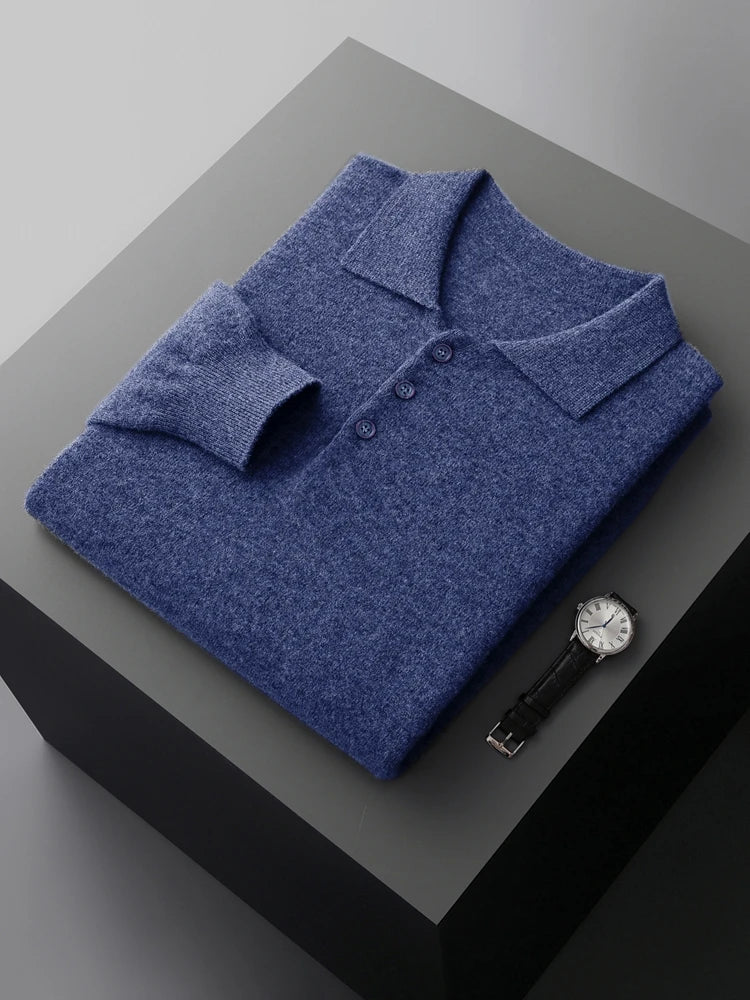 Men's Luxury 100% Merino Wool Buttoned Polo Pullover