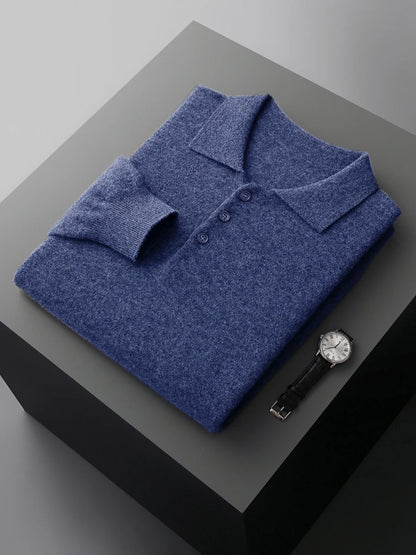 Men's Luxury 100% Merino Wool Buttoned Polo Pullover