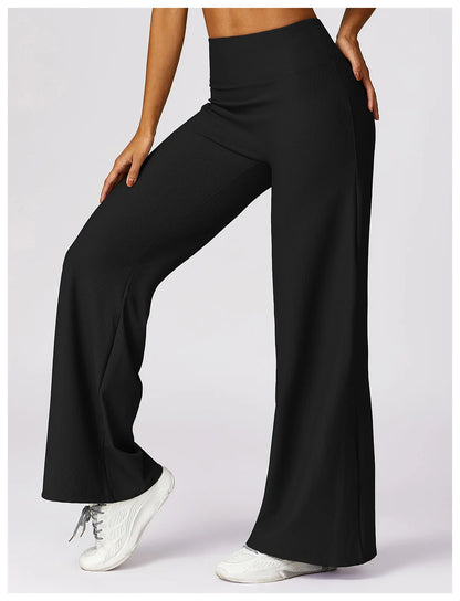 High Waist Wide Leg Striped Workout Trousers