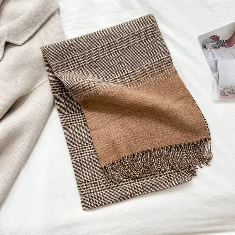 Double-Sided Cashmere Plaid Scarf With Tassel