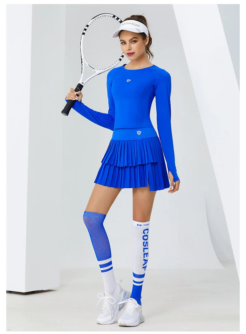 High Waist Double Layer Pleated Golf Tennis Skirt