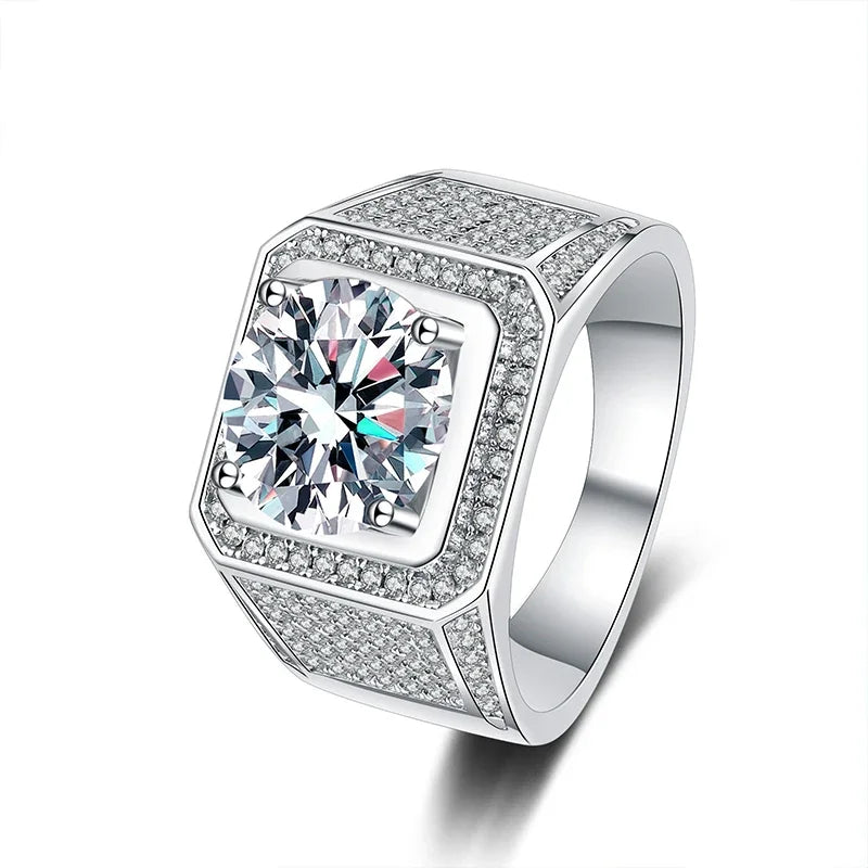 White Gold Plated 10-Carat Moissanite Men's Ring - Men's Wedding Ring