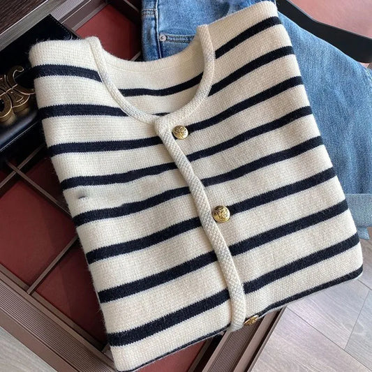 Striped Knitted Sweater Cardigan