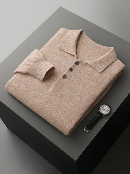 Men's Luxury 100% Merino Wool Buttoned Polo Pullover