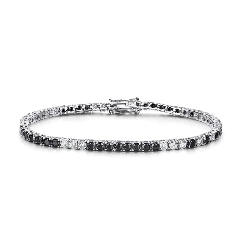 Black and White Moissanite Tennis Bracelet – 18K Gold Plated, GRA Certified