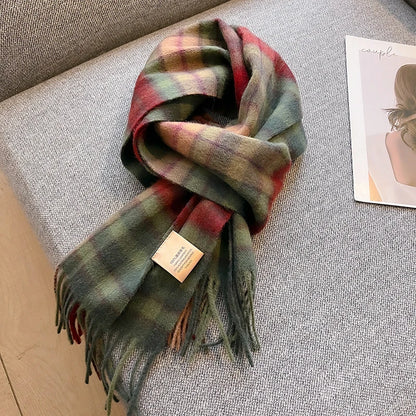 100% Wool Plaid Scarf - Christmas Gift for Men and Women