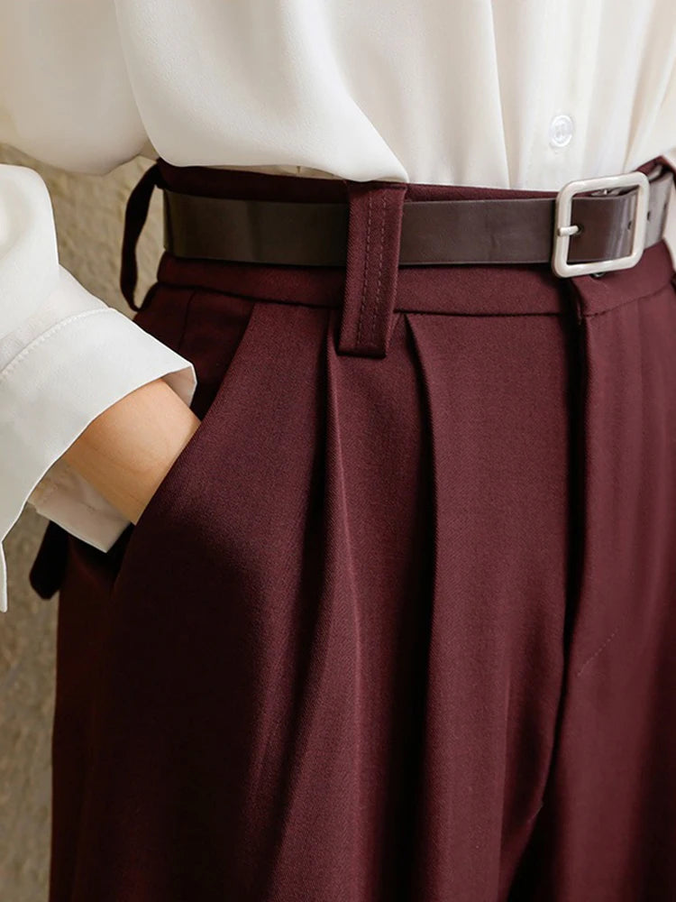 High Waist Wide Leg Suit Trousers with Pockets