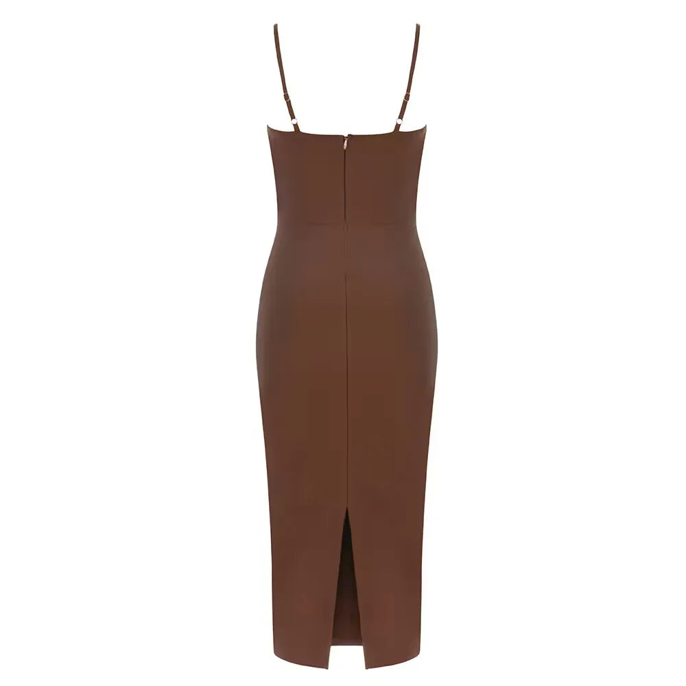 Sleeveless Brown Corset Bandage Maxi Dress