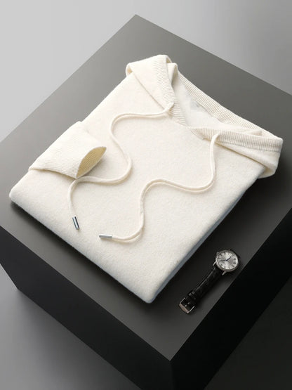 Men’s 100% Merino Wool Hooded Knit Pullover