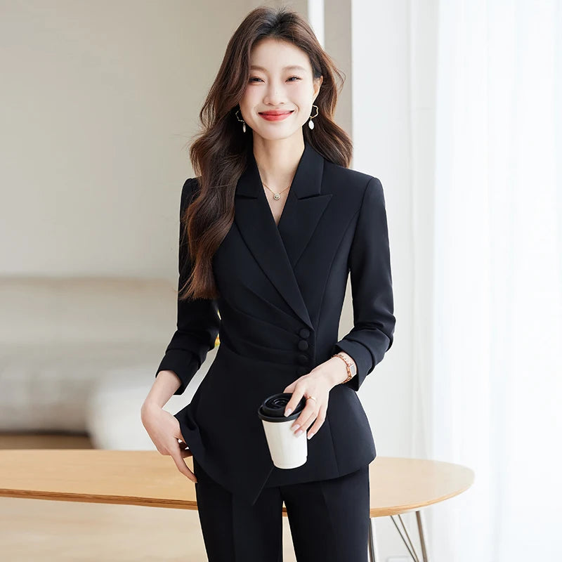 Women’s Slim Fit Pantsuit – Single Breasted Blazer & Ankle-Length Trousers