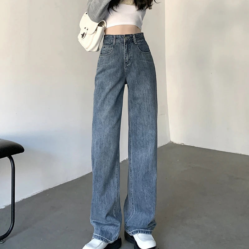 High Waist Straight Leg Denim Trousers