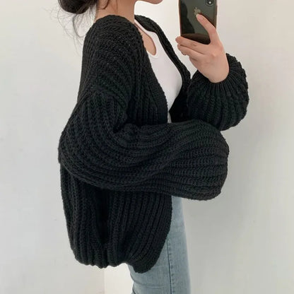 Lantern Sleeve Knitted Sweater Cardigan