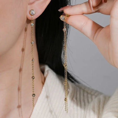 2 Carat Long Tassel Chain Moissanite Earrings