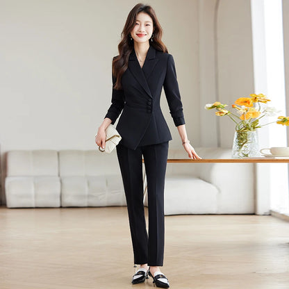 Women’s Slim Fit Pantsuit – Single Breasted Blazer & Ankle-Length Trousers