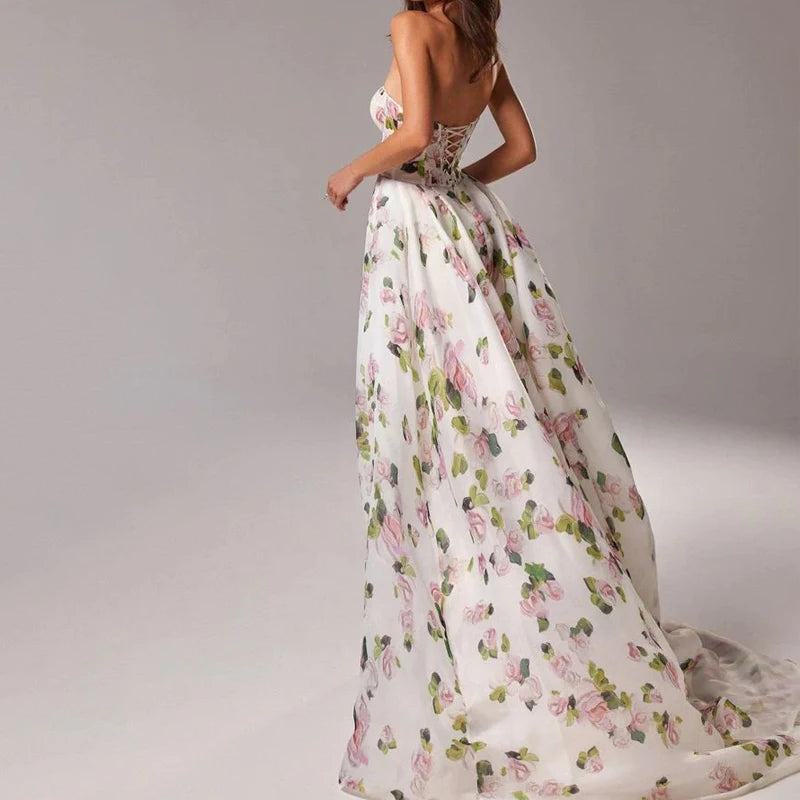 Strapless Corset Floral Print A-Line Dress