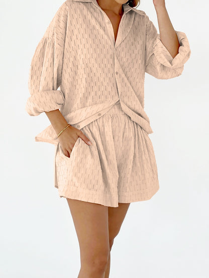 Long Sleeves Shirt and Shorts Casual Set