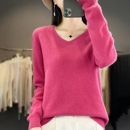 100% Merino Wool V-Neckline Basic Sweater