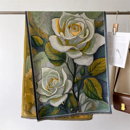 Floral Double-Sided Luxury Cashmere Pashmina Scarf