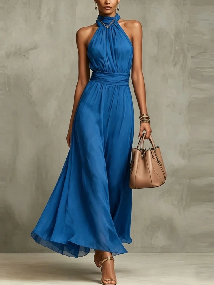 Chiffon Halter Neck A-Line Maxi Dress